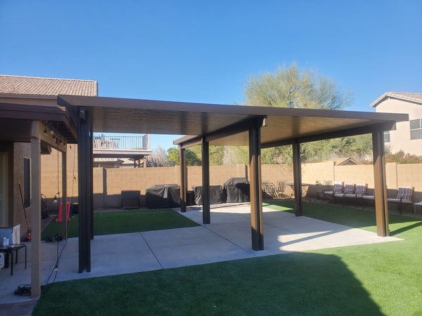 Large freestanding solid aluminum patio cover for Summerlin area outdoor living spaces.